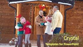  Presentation with red christmas holiday illustration - Presentation having holiday- family gathering on christmas background and a tawny brown colored foreground