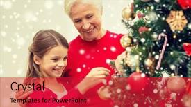  Presentation with family tree - Slide deck consisting of family holidays generation and people concept - smiling girl with grandmother decorating christmas tree at home background and a red colored foreground