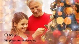  Presentation with family tree - Amazing slides having family holidays generation and people concept - smiling girl with grandmother decorating christmas tree at home backdrop and a coral colored foreground