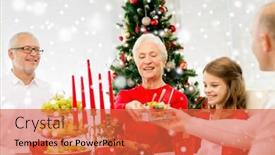  Presentation with christmas dinner - Cool new slide set with family holidays generation christmas and people concept - smiling family having dinner at home backdrop and a red colored foreground