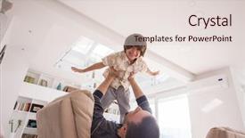  Presentation with fun - PPT theme enhanced with family home - cheerful young boy having fun background and a lemonade colored foreground