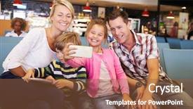  Presentation with airport lounge - PPT layouts featuring family in airport departure lounge waiting to go on vacation background and a tawny brown colored foreground
