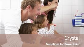  Presentation with colorful teeth mold - Presentation theme featuring family in bathroom brushing teeth background and a coral colored foreground
