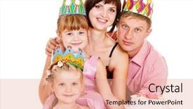  Presentation with birthday cake - Presentation design consisting of family in birthday crowns holding background and a  colored foreground