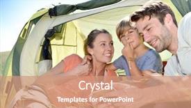  Presentation with camping - Colorful PPT theme enhanced with family in camping tent playing with smartphone backdrop and a coral colored foreground