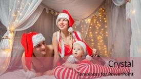  Presentation with baby christmas - PPT layouts having family in christmas hat baby mother and father on white bed background and a coral colored foreground