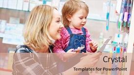  Presentation with mother child - Slide deck featuring family in drug store mother background and a coral colored foreground