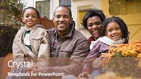  Presentation with house - Presentation design featuring family in front of house background and a coral colored foreground