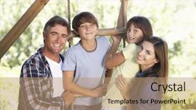  Presentation with garden - Slide set having family in garden by treehouse background and a coral colored foreground