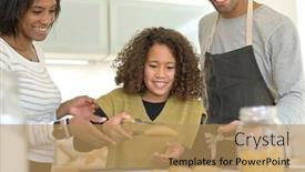  Presentation with baking cookies - Presentation design consisting of family-in-home-kitchen-baking background and a coral colored foreground