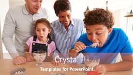  Presentation with family children - PPT layouts featuring family-in-kitchen-with-children background and a coral colored foreground