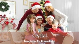  Presentation with christmas animated - Audience pleasing PPT theme consisting of family in living room decorated backdrop and a red colored foreground