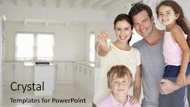  Presentation with family new born - PPT theme with family in new home background and a light gray colored foreground