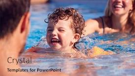  Presentation with vacation - Audience pleasing PPT layouts consisting of family-in-outdoor-pool backdrop and a coral colored foreground