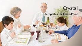  Presentation with passover - Presentation design having family in seder celebrating passover background and a sky blue colored foreground