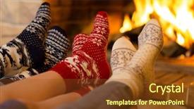  Presentation with fireside - Presentation design consisting of family in socks near fireplace background and a tawny brown colored foreground