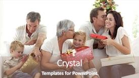  Presentation with christmas kids clipart - Presentation theme having family in sofa giving presents background and a coral colored foreground