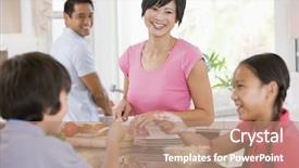  Presentation with family healthy eating - Presentation theme enhanced with family in the kitchen eating background and a coral colored foreground