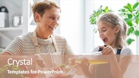  Presentation with healthy food - PPT theme having family in the kitchen grandma background and a coral colored foreground