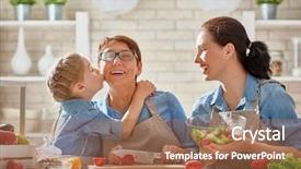  Presentation with grandma - Beautiful PPT theme featuring family in the kitchen grandma backdrop and a coral colored foreground