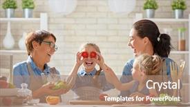  Presentation with healthy food - Colorful PPT layouts enhanced with family in the kitchen grandma backdrop and a coral colored foreground