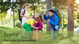  Presentation with couples hiking the mountains - PPT layouts with family in the mountains hiking background and a yellow colored foreground