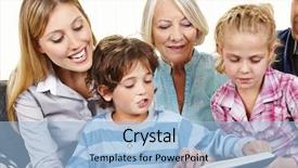  Presentation with family reading - Cool new presentation theme with family in three generations read backdrop and a light blue colored foreground