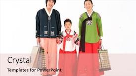  Presentation with hanbok the traditional korean dress - Presentation design featuring family in traditional korean dress background and a lemonade colored foreground