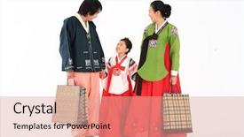  Presentation with korea - Slide set enhanced with family in traditional korean dress background and a  colored foreground