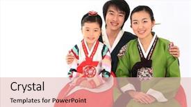  Presentation with korea - Colorful presentation design enhanced with family in traditional korean dress backdrop and a lemonade colored foreground