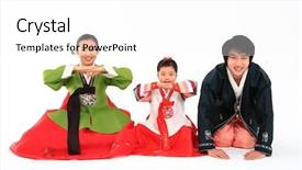  Presentation with korean - Amazing presentation design having family in traditional korean dress backdrop and a white colored foreground