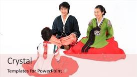  Presentation with korea - Presentation design with family in traditional korean dress background and a lemonade colored foreground