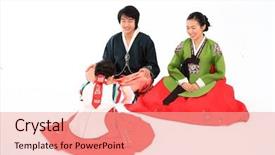  Presentation with korea - Colorful presentation theme enhanced with family in traditional korean dress backdrop and a  colored foreground
