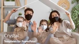  Presentation with flu virus - PPT layouts consisting of family-is-wearing-facemasks-during background and a coral colored foreground