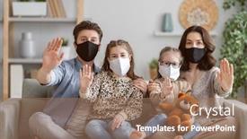 Presentation with flu virus - Beautiful PPT layouts featuring family-is-wearing-facemasks-during backdrop and a coral colored foreground