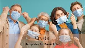  Presentation with flu virus - Slides enhanced with family-is-wearing-facemasks-during background and a coral colored foreground