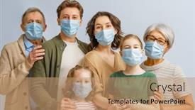  Presentation with flu virus - Colorful theme enhanced with family-is-wearing-facemasks-during backdrop and a coral colored foreground