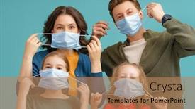  Presentation with flu virus - Beautiful theme featuring family-is-wearing-facemasks-during backdrop and a coral colored foreground