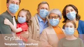  Presentation with 2019 - PPT layouts having family-is-wearing-facemasks-during background and a coral colored foreground