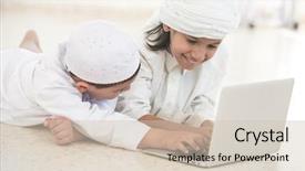  Presentation with muslim kids - Presentation theme with family kids on laptop background and a soft green colored foreground