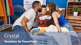  Presentation with laundry room - Slide set with family-kissing-son-washing-clothes background and a ocean colored foreground