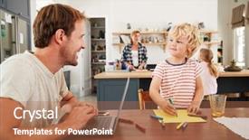  Presentation with teachers working around a table - Audience pleasing PPT layouts consisting of family kitchen dad and son backdrop and a coral colored foreground