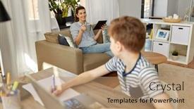  Presentation with family talking - Beautiful slides featuring family-leisure-and-lifestyle-concept backdrop and a coral colored foreground