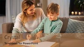  Presentation with colored pencils - PPT theme consisting of family-leisure-and-people-concept background and a coral colored foreground