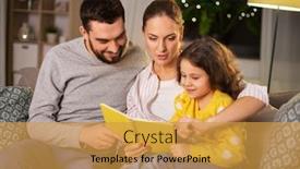  Presentation with family reading - Audience pleasing PPT theme consisting of family-leisure-and-people-concept backdrop and a gold colored foreground