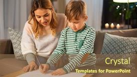  Presentation with colored pencils - PPT layouts having family-leisure-and-people-concept background and a tawny brown colored foreground