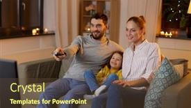  Presentation with remote - Cool new presentation theme with family-leisure-and-people-concept backdrop and a tawny brown colored foreground