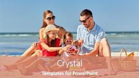  Presentation with family - Presentation theme featuring family-leisure-and-people-concept background and a coral colored foreground