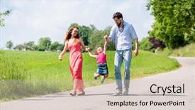  Presentation with family holding hands - PPT layouts with family letting kid fly in summer walk holding daughter by the hands background and a lemonade colored foreground