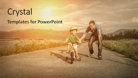  Presentation with happiness - Beautiful PPT theme featuring family life cycle - happiness father and son backdrop and a yellow colored foreground